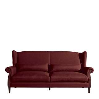 Dreier Sofa mit Holzgestell im Vintage Look Rot und Nussbaumfarben
