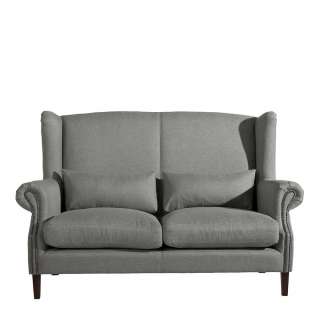 Sofa inklusive Kissen hellgrau im Vintage Look Vierfußgestell aus Holz