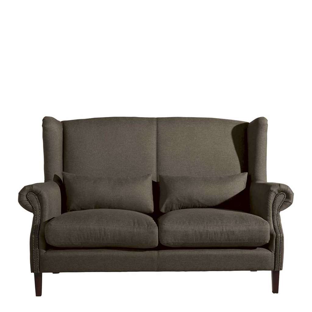 Zweisitzer Sofa Vintage Stil in Beigegrau Vierfußgestell aus Holz