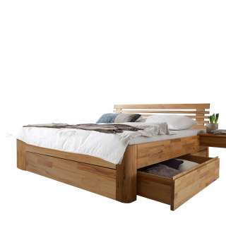 Bett Kernbuche massiv geölt mit Bettkasten 45 cm Fußteil