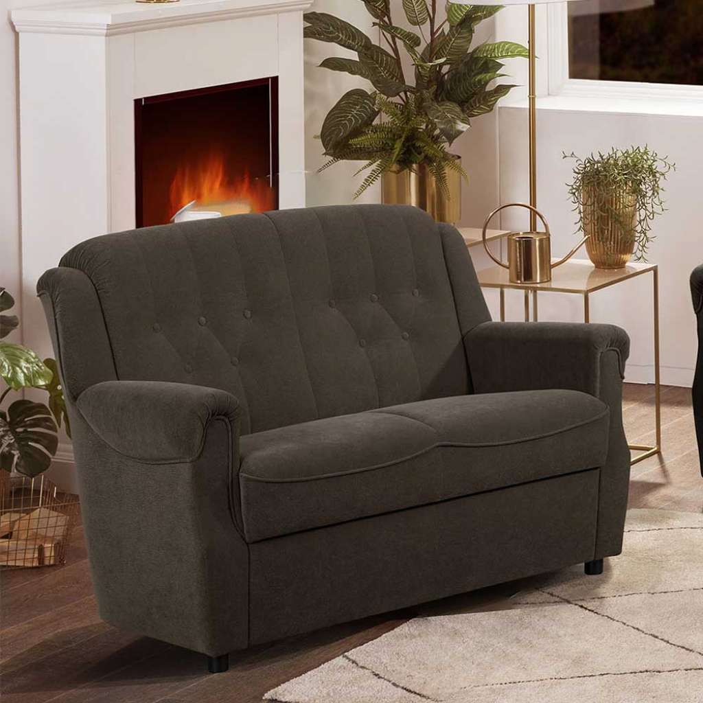 Klassisches Zweiersofa in Braun Bezug aus Flockstoff