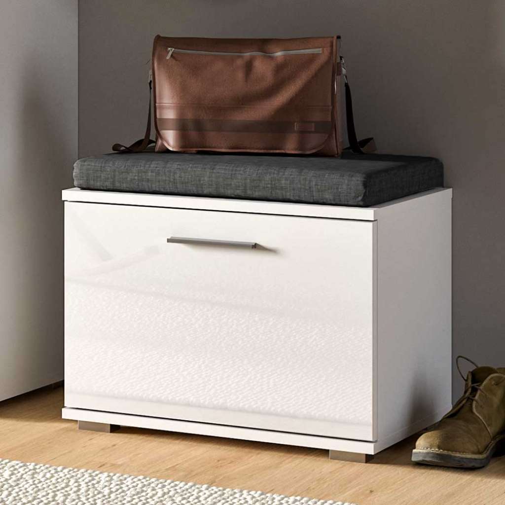Bank Garderobe modern in Weiß Klappe für Schuhe