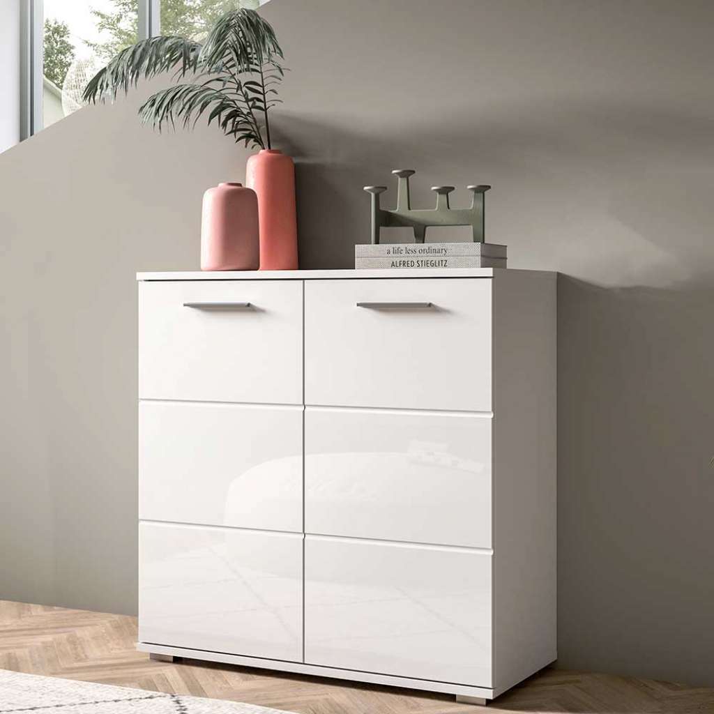 Kommode weiss Hochglanzfront mit Drehtüren 80 cm breit