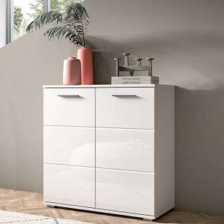 Kommode weiss Hochglanzfront mit Drehtüren 80 cm breit
