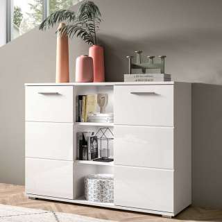 Wohnzimmer Kommode weiss Hochglanz Front zwei Drehtüren