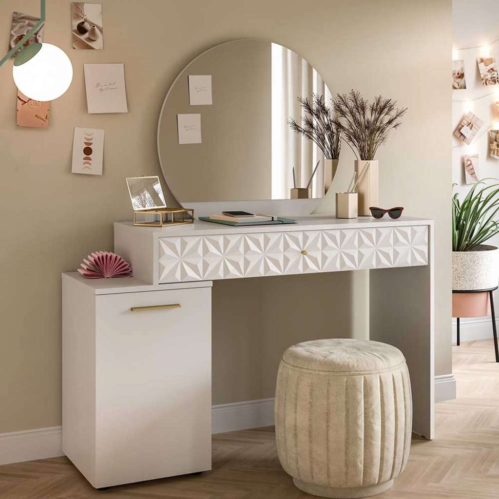 Schminkkommode weiss in modernem Design inklusive Spiegel