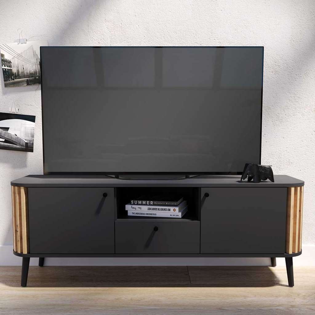 Flachstrecke Wohnzimmer in Grau und Wildeiche NB 138 cm breit