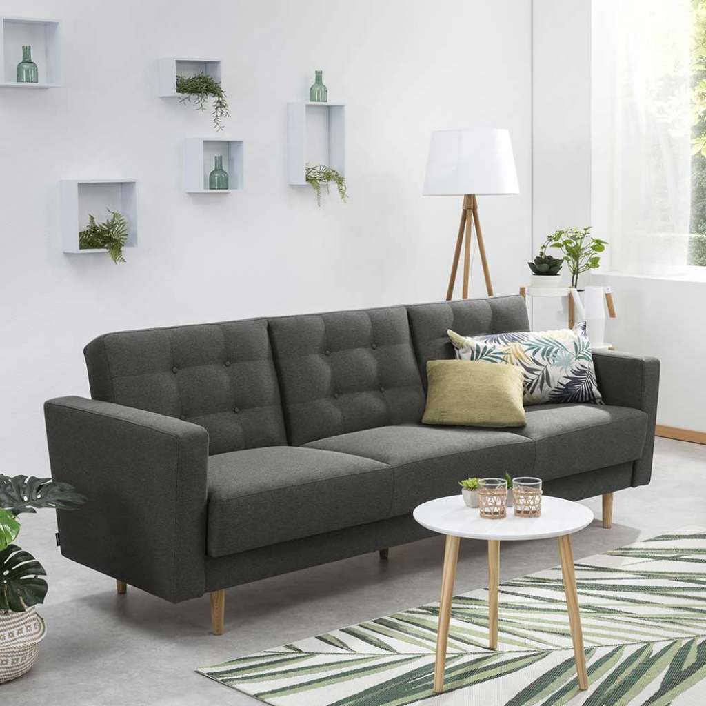 Dreisitzer Schlafsofa Anthrazit mit Federkern Polsterung 46 cm Sitzhöhe