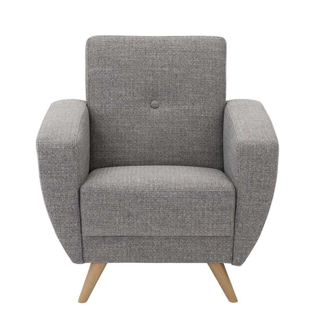 Wohnzimmer Sessel Retrostil in Grau Flachgewebe und Buchenholz