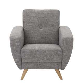 Wohnzimmer Sessel Retrostil in Grau Flachgewebe und Buchenholz