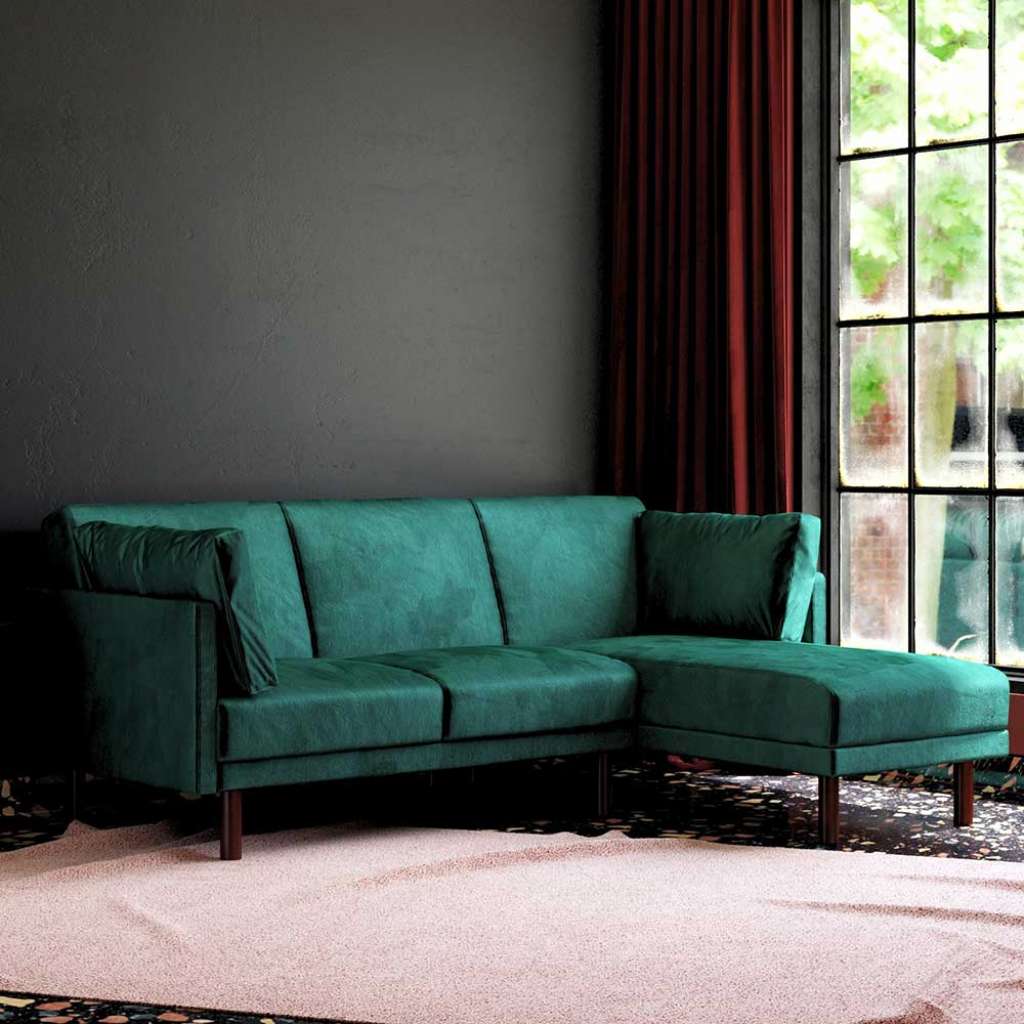 Grüne Samt Eckcouch in modernem Design 43 cm Sitzhöhe