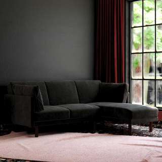 Schwarzes Samt Ecksofa in modernem Design 43 cm Sitzhöhe