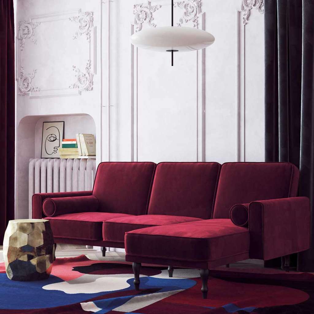 Schlafcouch Bordeaux Samt mit Rücken Klappmechanik 42 cm Sitzhöhe