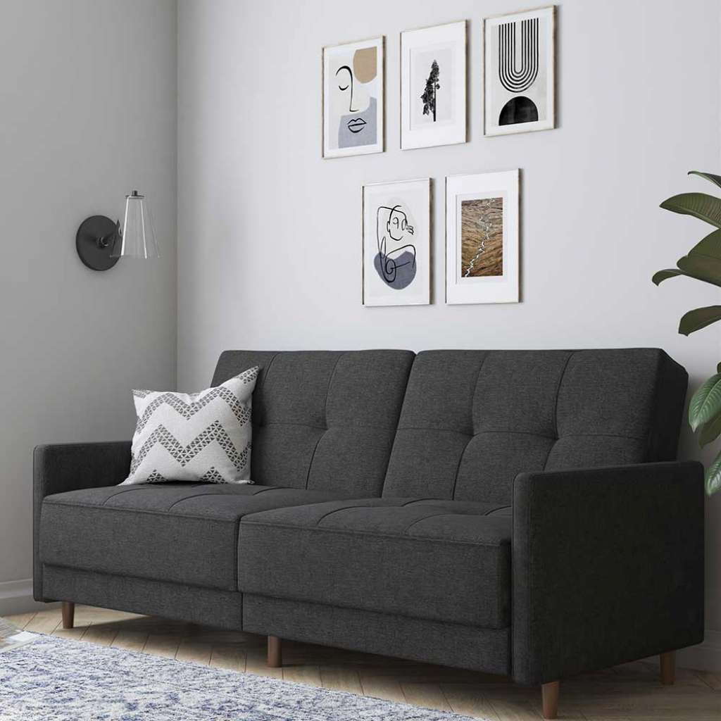 Dreisitzer Schlafsofa in Grau Stoff Rücken Klappmechanik