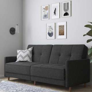 Dreisitzer Schlafsofa in Grau Stoff Rücken Klappmechanik
