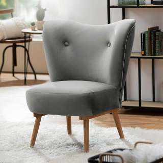 Polstersessel Retrostil grau aus Samtvelours 49 cm Sitztiefe