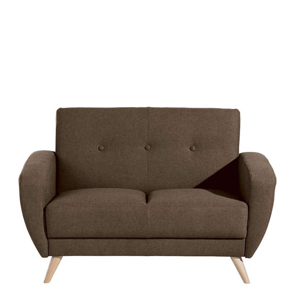 Zweier Polstersofa braun im Retrostil Vierfußgestell aus Holz