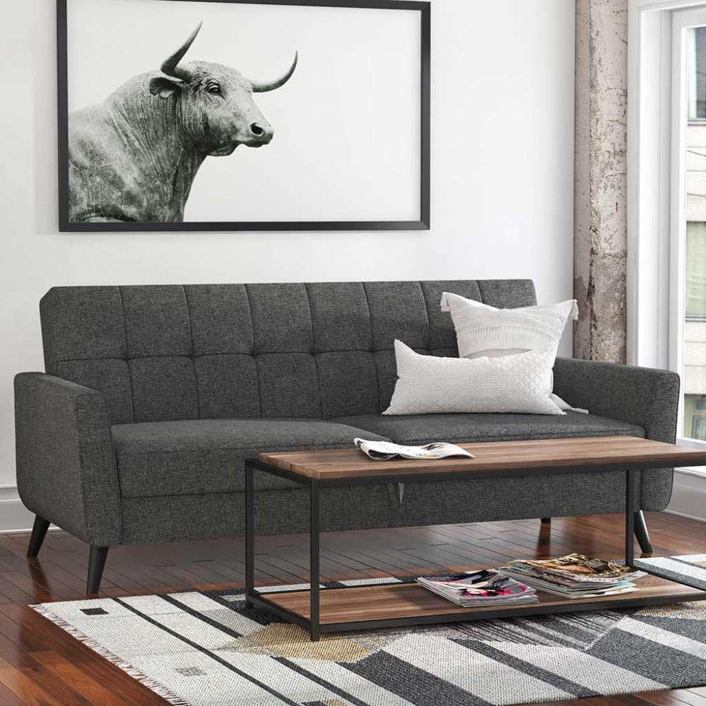 Funktions Sofa Grau Stoff mit Rücken Klappmechanik 205 cm breit