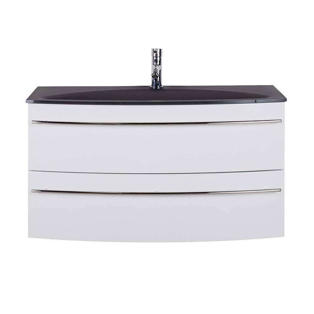 Waschtischschrank Hochglanz weiß mit einem Einlasswaschbecken Anthrazit