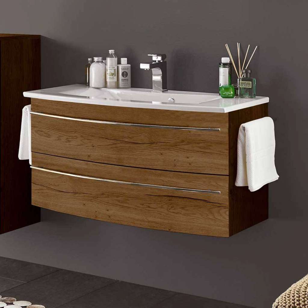 Waschkommode hängend in Eiche dunkel einem Einlasswaschbecken