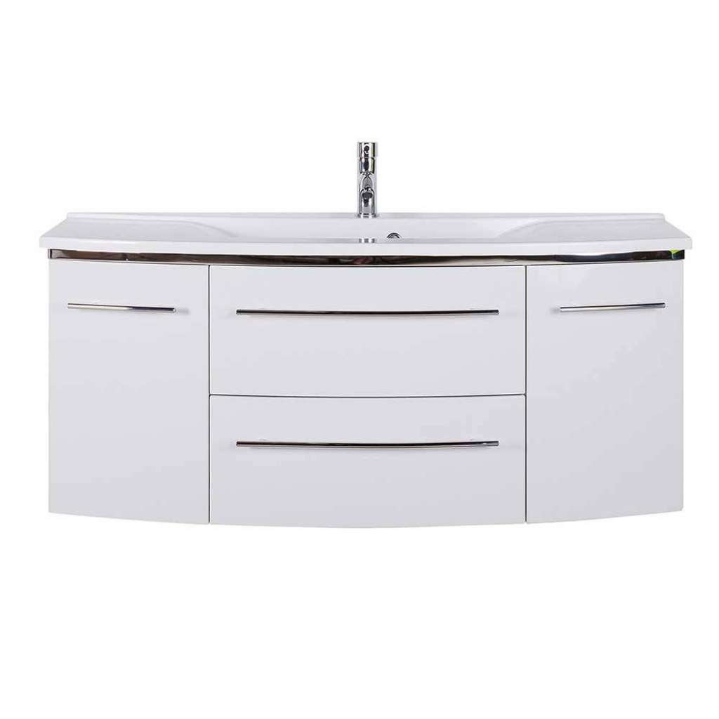 Waschbeckenschrank weiss Hochglanz mit zwei Schubladen und Türen Made in Germany
