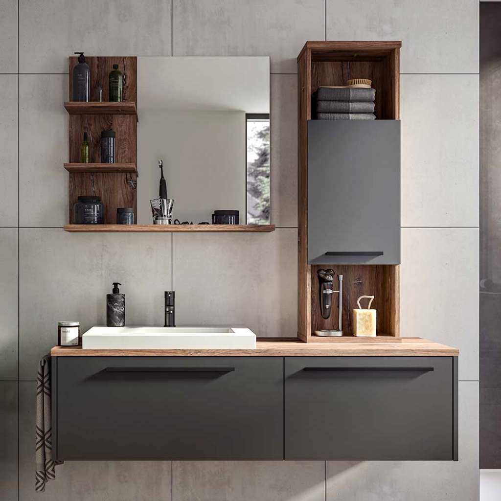 Badezimmermöbel 3er Set in modernem Design 140 cm breit (dreiteilig)