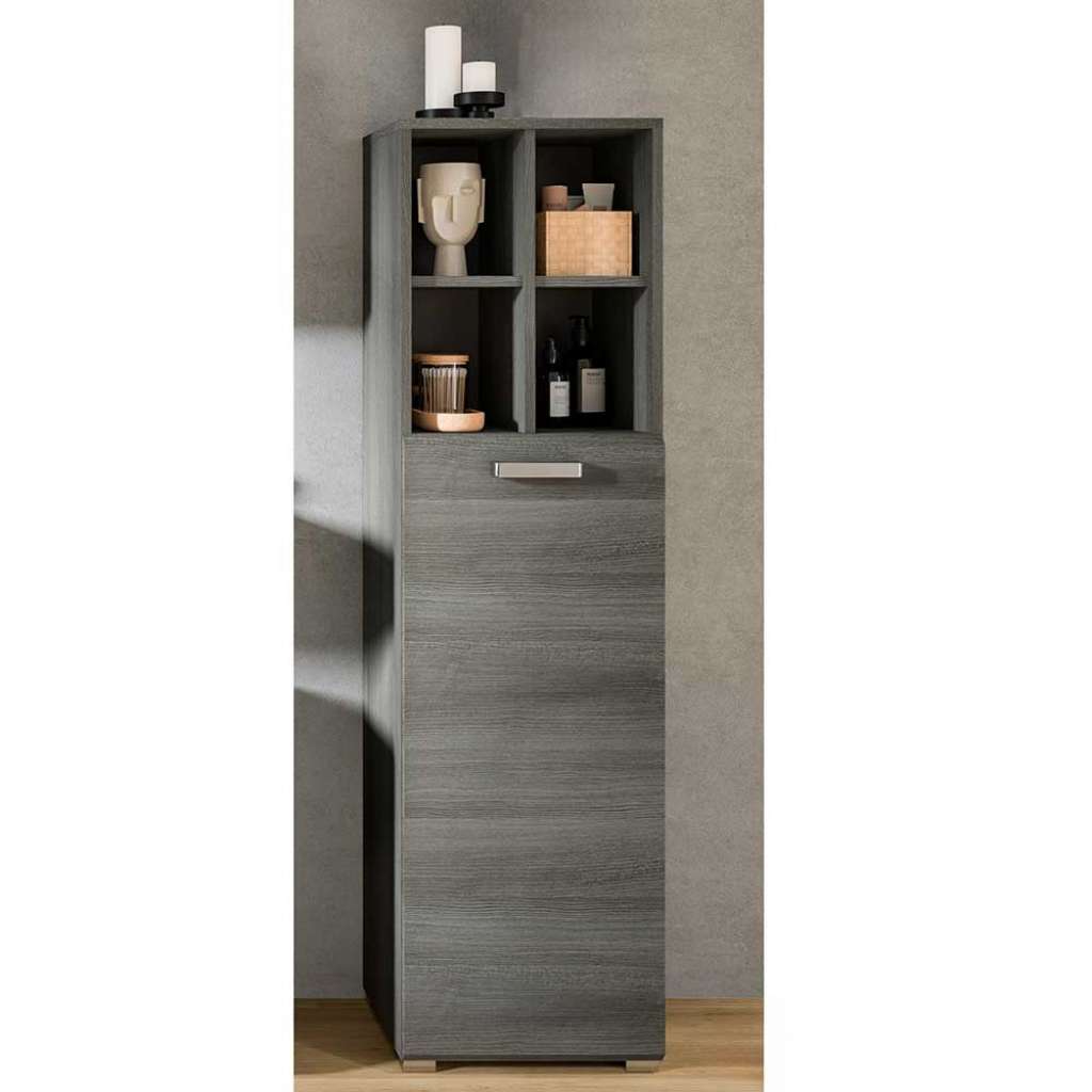 Midischrank Bad in Rauchsilber Holzoptik 146 cm hoch - 40 cm breit