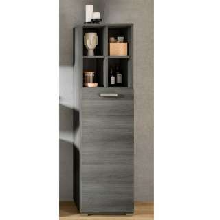 Midischrank Bad in Rauchsilber Holzoptik 146 cm hoch - 40 cm breit