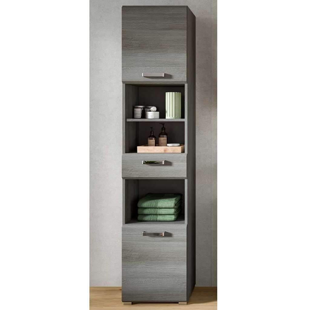 Badezimmerhochschrank modern mit Drehtüren einer Schublade