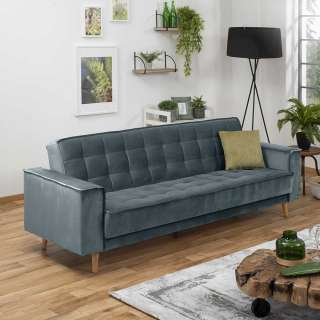 Bettsofa Retrostil in Blaugrau Samtvelours Rücken Klappmechanik