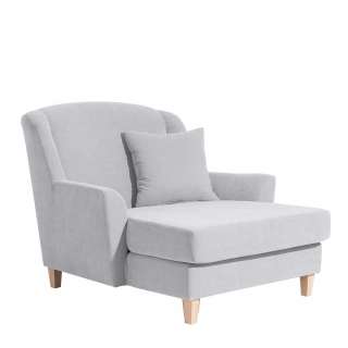 Big Sessel Silber-Grau Landhaus aus Velours Buche Massivholz