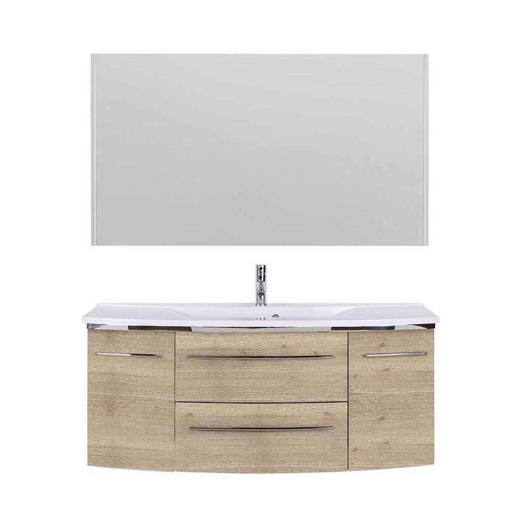Hängende Badmöbel modern in Eichefarben Made in Germany (zweiteilig)