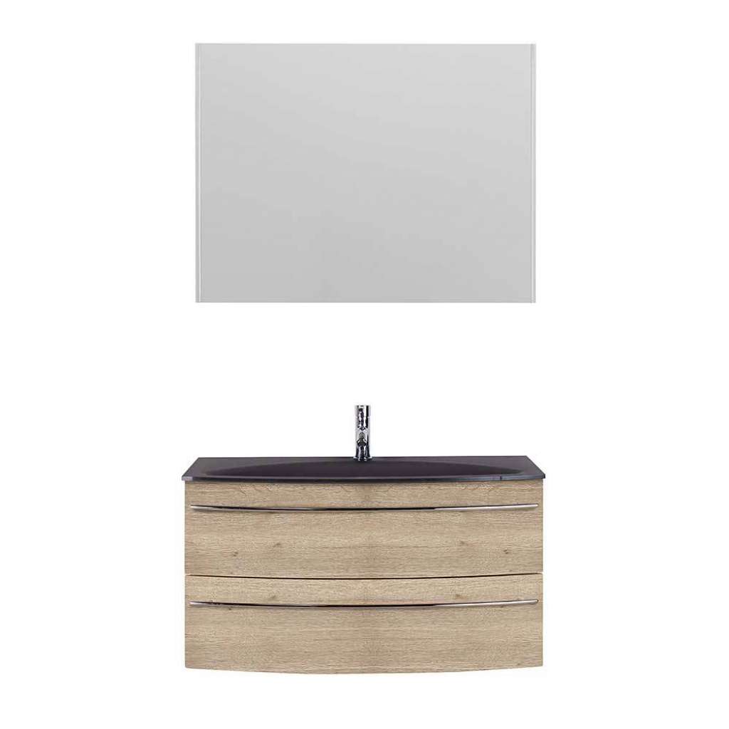 Bad Set 2-teilig modern in Eichefarben LED Beleuchtung (zweiteilig)