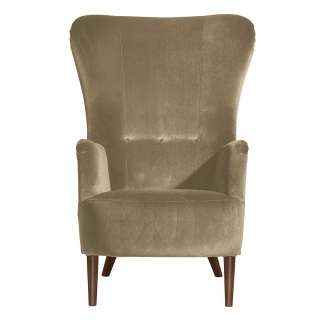 Ohrenbackensessel Beige Velours im Vintage Look 121 cm hoch