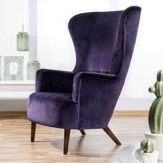 Ohrenbackensessel Violett aus Samtvelours Vintage Look