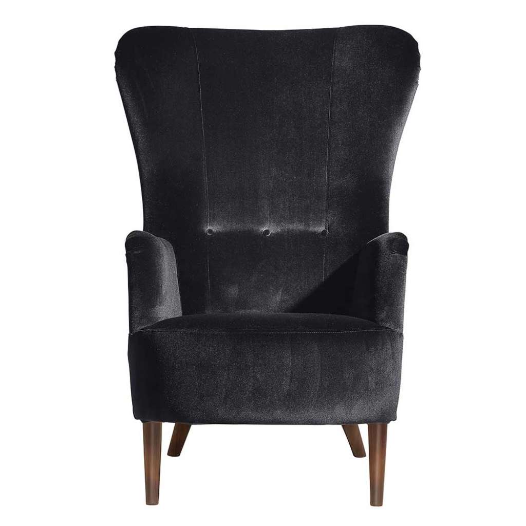 Wohnzimmersessel mit Ohren in Schwarz Samt Velours 121 cm hoch