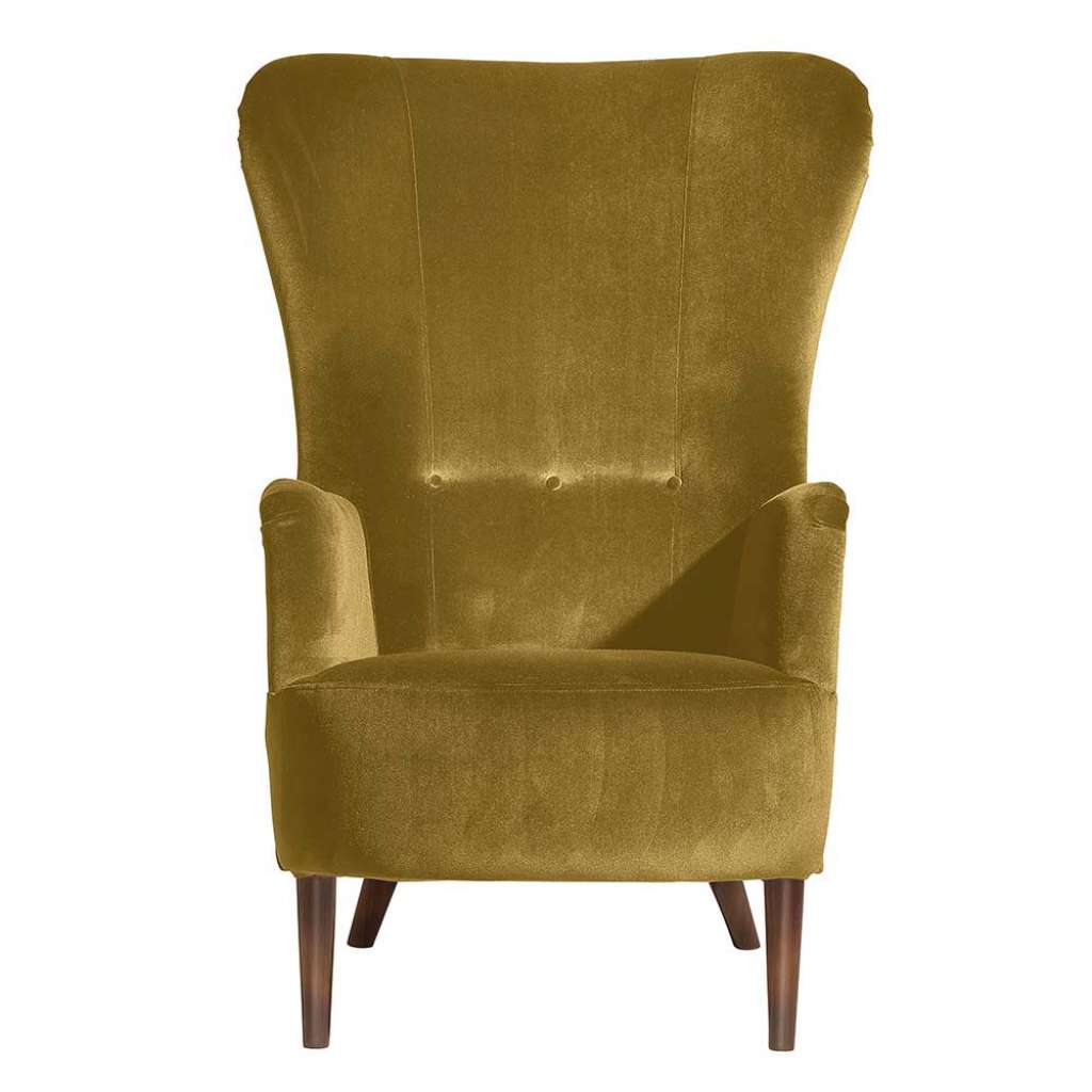 Kaminsessel mit Ohren in Gelb Samtvelours Vintage Look