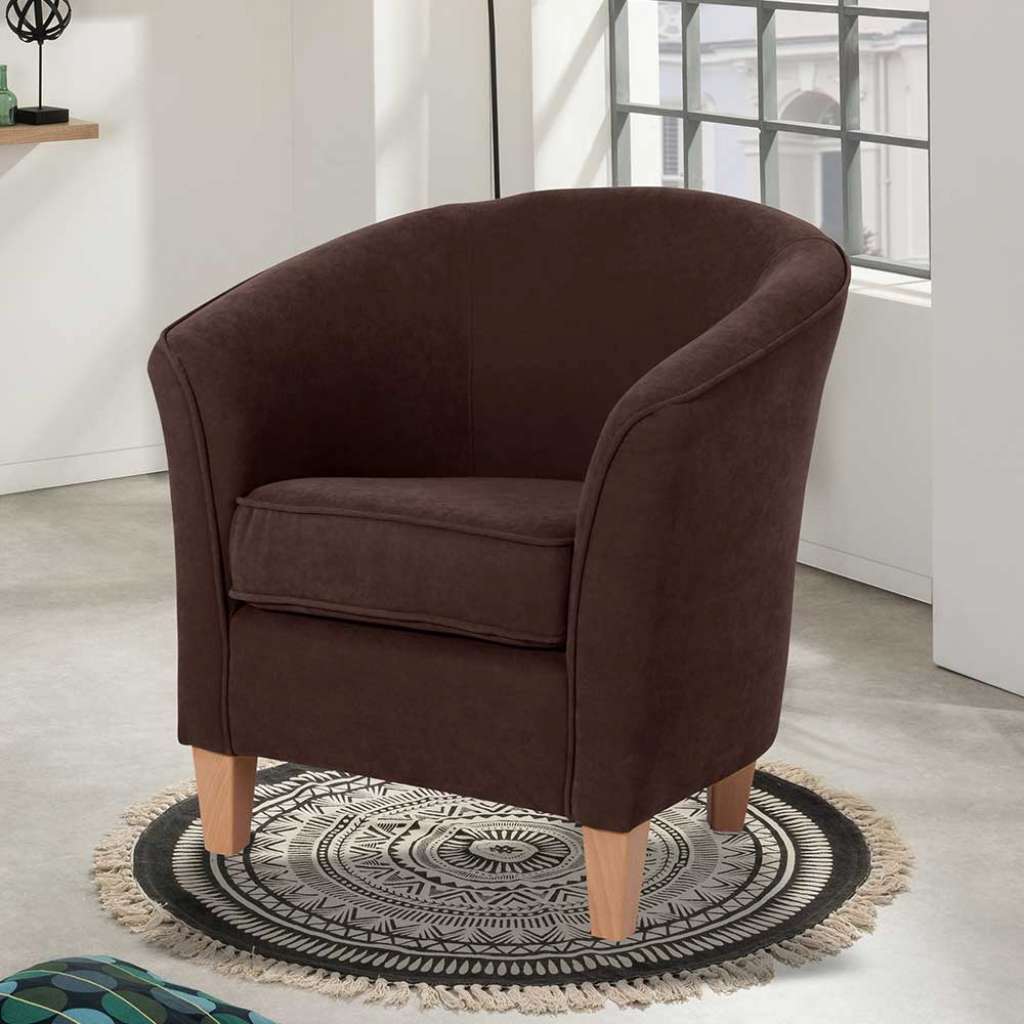 Kleiner Cocktailsessel braun aus Velours 50 cm Sitztiefe