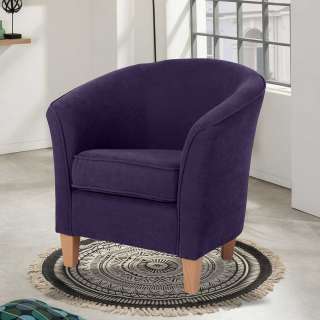 Cocktailsessel in Violett Velours Vierfußgestell aus Holz