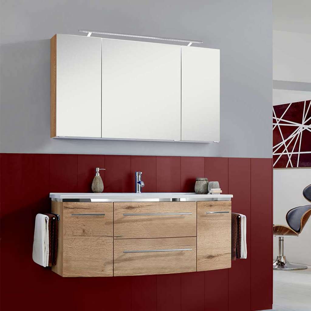 Moderne Badmöbel hängend in Eichefarben Made in Germany (zweiteilig)