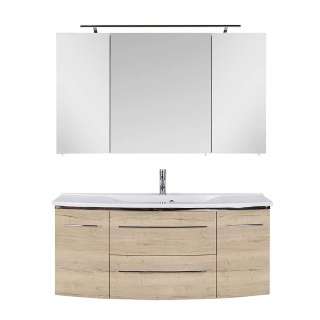 Badmöbel Holzoptik Eiche Bianco 122 cm breit Made in Germany (zweiteilig)