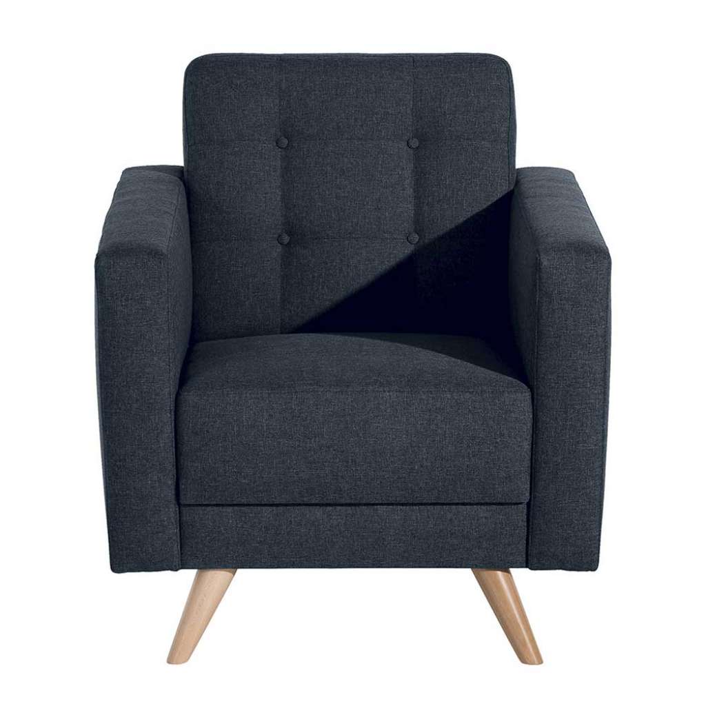 Retro Wohnzimmer Sessel in Dunkelblau Flachgewebe 46 cm Sitzhöhe