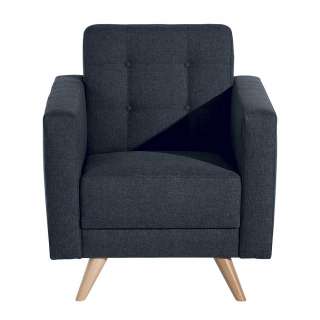 Retro Wohnzimmer Sessel in Dunkelblau Flachgewebe 46 cm Sitzhöhe