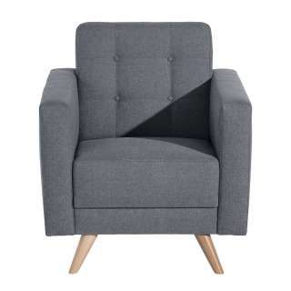 Polstersessel in Blau Denim Webstoff Vierfußgestell aus Buche Massivholz