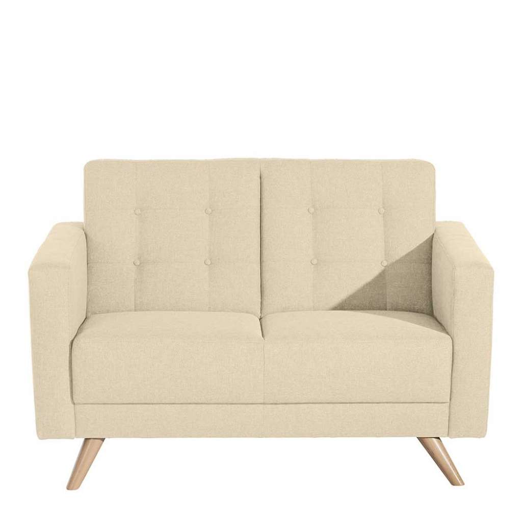 Retro Zweisitzer in Beige Webstoff 128 cm breit mit Armlehnen