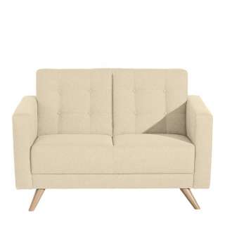 Retro Zweisitzer in Beige Webstoff 128 cm breit mit Armlehnen