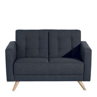 Zweisitzer Sofa in Dunkelblau Flachgewebe Vierfußgestell aus Holz