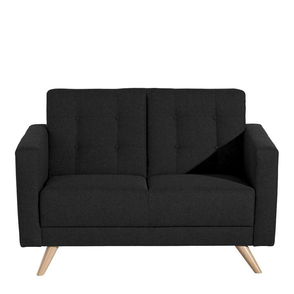 Zweisitzer Sofa in Schwarz mit Armlehnen Vierfußgestell aus Holz