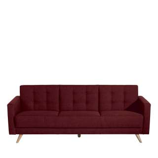 Ausklappbares Sofa in Rot Webstoff Fußgestell aus Buche Massivholz