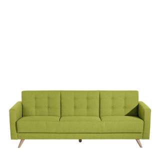 Ausklappbares Sofa in Gelbgrün Fußgestell aus Buche Massivholz